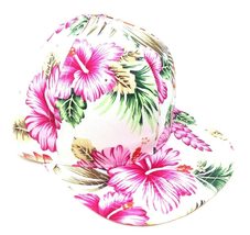 White &amp; Pink Hibiscus Hawaiian Floral All Over Print Snapback Hat - £13.89 GBP