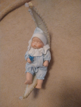 Boy Nursery Decor Sleeping Porcelain Baby Doll In The Moon Blue Pacifier... - $18.70