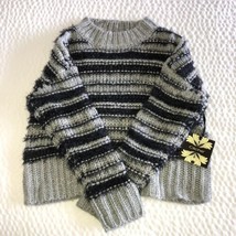 CLICHE Striped Sweater Grey Black XS NWT Chunky Knit Winter Warm - £15.32 GBP