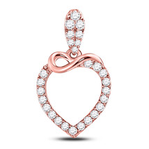 10kt Rose Gold Womens Round Diamond Outline Heart Pendant 1/3 Cttw - £303.91 GBP