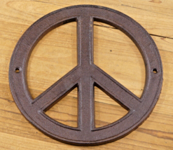 Cast Iron Hippie PEACE Sign Large Wall Plaque Wall Door Decor 8&quot; Piece Rustic - £14.34 GBP