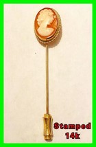 Beautiful Vintage 14k Solid Yellow Gold Cameo Stick Hat Pin w/ Rope Edge Stamped - £102.86 GBP