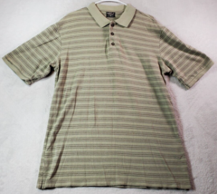 Woolrich Polo Shirt Mens Medium Green Striped 100% Cotton Short Sleeve Collared - £16.10 GBP