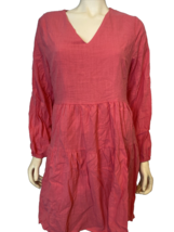 Fancy Inn Hot Pink V Neck Long Sleeve Lined Tiered Dress Size L, NWT - $12.34