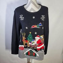 Bechamel Christmas Sweater Santa Reindeer Size Large Small Hole - $19.19