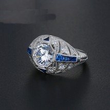 Elvis Presley TCB Sterling Silver 925 Plated Blue White Austrian Crystal Ring - £14.45 GBP