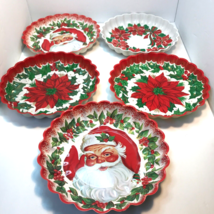 Vintage Plastic Christmas Cookie Plates Dish Lot of 5 Mix Santa Poinsett... - $10.88
