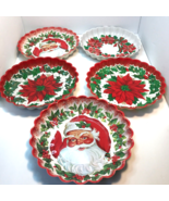 Vintage Plastic Christmas Cookie Plates Dish Lot of 5 Mix Santa Poinsett... - $10.88