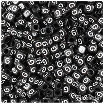 BeadTin Black Opaque 6mm Cube Alphabet Beads-White Letter G (80pcs) - $2.09