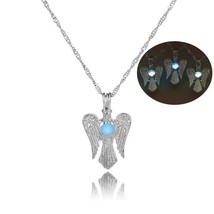 Womens Pendant Necklace Angel Silver Chain Luminous Palladium Blue Light... - £17.11 GBP