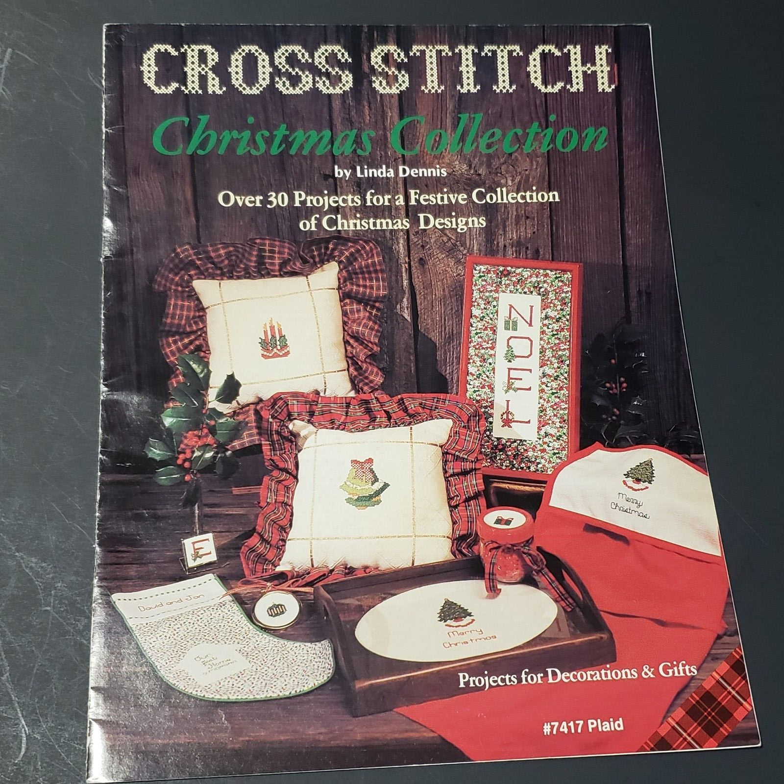 Plaid Cross Stitch Christmas Collection Patterns Vintage Linda Dennis 7417 - $4.64