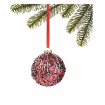 Holiday Lane Evergreen Dreams Red Sequin with Green Jewel Ball Ornament ... - £10.24 GBP