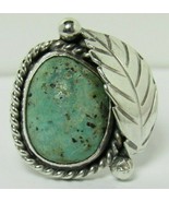 Sterling Silver Feather Green Turquoise Sz 5.5 Ladie&#39;s Ring Navajo WT El... - £31.45 GBP