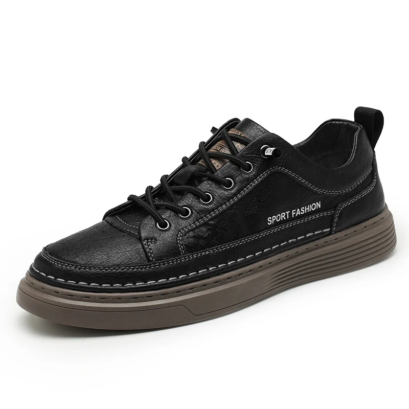 Skateboard Shoes Men Genuine Leather Flats Retro Men&#39;s Casual Shoes Fash... - $76.29
