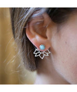 Lotus Flower Earring Leaf Turquoise Stud Ear Jacket Cuff gold / silver D... - £7.98 GBP