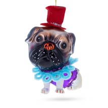 Charming Pug in a Festive Red Hat - Blown Glass Christmas Ornament - £44.75 GBP