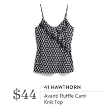 NWT 41 Hawthorn | Avanti Diamond Print Ruffle Cami Tank Top, size medium - £15.41 GBP