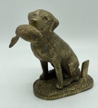 Bronze Hunting Dog Retriever Sculpture with Duck Goose 5&quot;  Statue Paperweight - £21.80 GBP