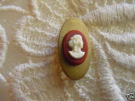 (c513) Celluloid Tan Greek Roman Lady cameo pin vintage oval - £20.25 GBP