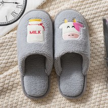 Winter New House Women  Slippers Cute Milk Cow Cartoon Bedroom Warm Plush Couple - £22.04 GBP