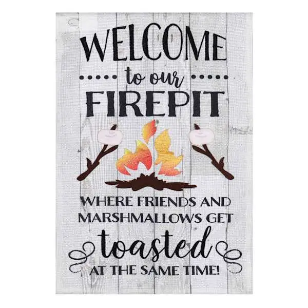 Welcome to our Firepit Burlap Garden Flag-2 Sided Message, 12.5&quot; x18&quot; - €20,12 EUR