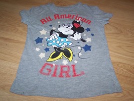 Size Small 6-6X Disney Mickey Minnie Mouse All American Girl Top T Shirt Grey  - £10.38 GBP