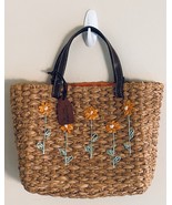 Amanda Smith Natural Straw Bag Purse Tote w/ Orange Flower Motif &amp; Liner - €22,88 EUR