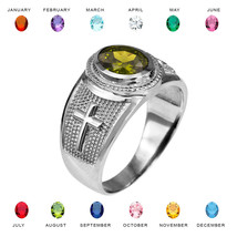 10k White Gold Christian Cross Birthstone CZ Ring - £423.16 GBP