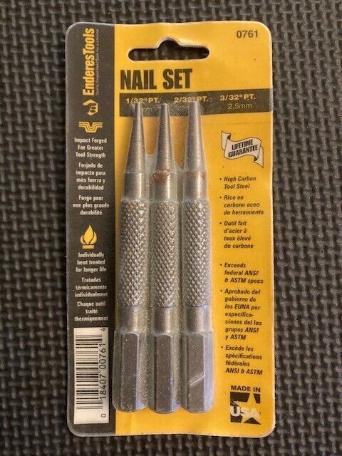 Enderes Tool 3pc Nail Set MADE IN USA High Carbon Steel 1/32, 2/32, 3/32... - $7.61