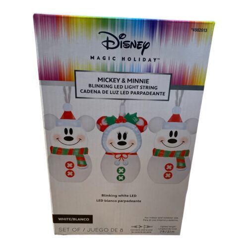 Disney Magic Holiday Blinking Mickey Minnie Mouse Snowman LED String Light Gemmy - £39.33 GBP