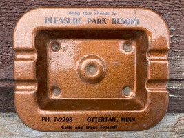 Vtg Metal Advertising Ashtray Pleasure Park Resort Ottertail Mn - £15.78 GBP