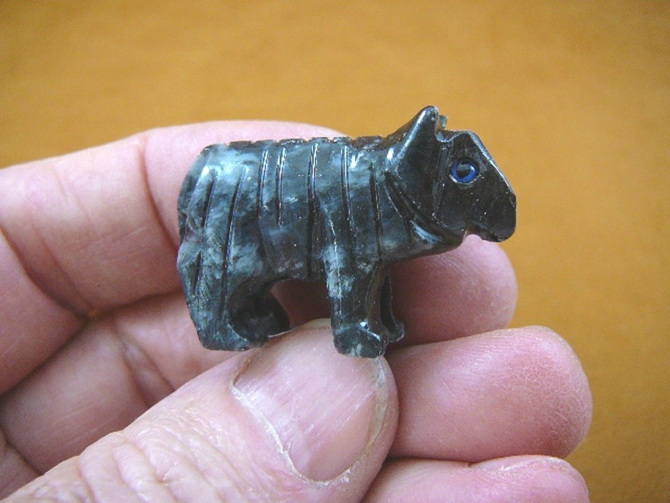 (Y-TIG-8) little black TIGER figurine SOAPSTONE PERU stone carving love ... - $8.59