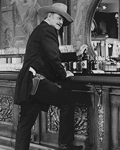 Primary image for John Wayne in The Shootist iconic pose at saloon bar whisky bottle gun belt16x20