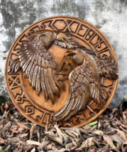 Eivor Valhalla Raven Wooden Medieval Hand Carved Shield Authentic Battle Worn - £111.35 GBP