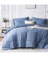 7pc Queen King Bed in a Bag Comforter Set Solid Geometry Sheets &amp; Pillow... - $79.24 CAD+