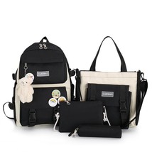 5 pcs sets canvas Schoolbags For Teenage Girls Women Backpacks Laptop keychain S - £29.24 GBP