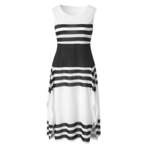 2022 Summer Long Dress Women Black White Stripe Sleeveless Casual Dress Women Ro - £85.61 GBP