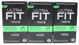 3-Trojan Condom Ultra FIT FREEDOM Feel Condoms Premium Lubricated 30 TOTAL - $19.77