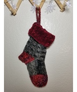 Handmade Crushed Velvet Christmas Stocking Black &amp; Cranberry Color - £22.77 GBP