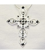 Black Silver Clear Crystal Rhinestones Celtic Holy Cross Pendant Necklace - $197.50 MXN