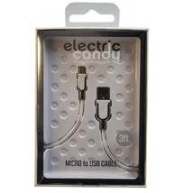 Electric Candy 3 Ft Micro Usb Cable In Silver And White - £5.72 GBP