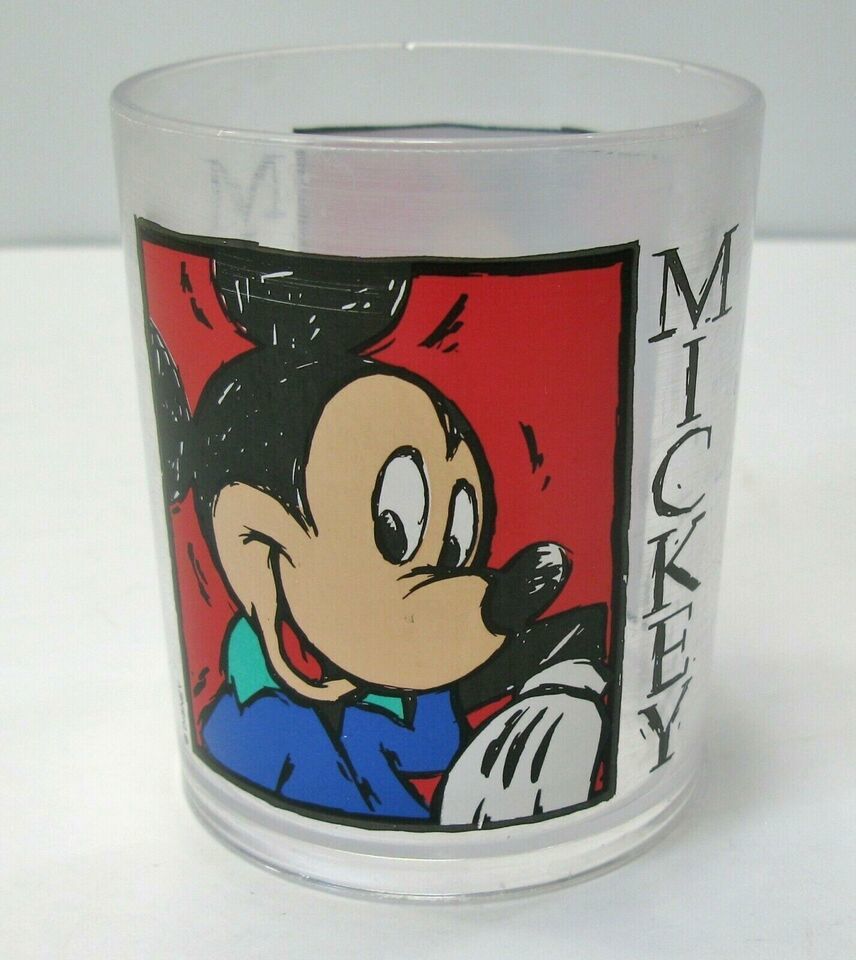 Vintage Thermo-Serv Disney Mickey Plastic Cup USA Colorful Clear Bar - $4.95