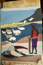 Vintage Artisan African Kenya Sheep Farmer Hand Woven Wool Tapestry Carpet - £99.75 GBP