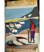 Vintage Artisan African Kenya Sheep Farmer Hand Woven Wool Tapestry Carpet - £97.37 GBP