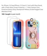 for iPhone 13 Pro Case 6.1 Inch with Ring Stand, with 2 Pack Glass Rainb... - $26.87 CAD