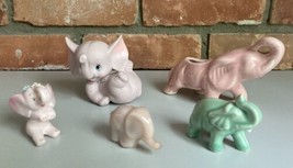 Lot 5 Vintage Ceramic Elephants 50s 60s Pink Green - £22.00 GBP