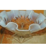 Carnival Glass Compote 8&quot; Pearl and Shell pattern Clear Opalescent Ruffl... - £17.69 GBP