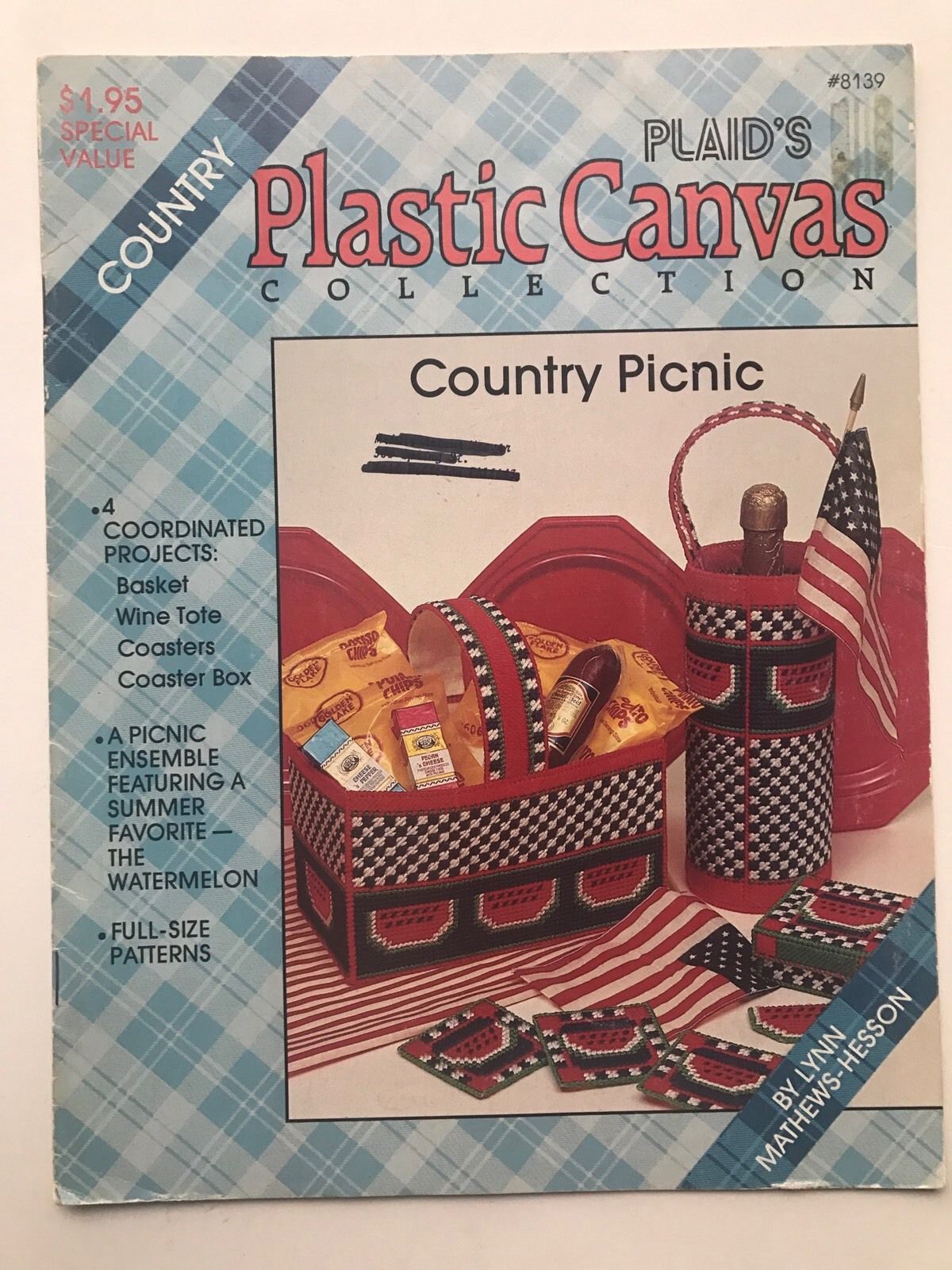 Vintage Plastic Canvas Leaflet 8139 Country Picnic Watermelon Print Plaid's Coll - $4.97