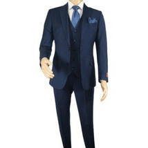 Men Suit BERLUSCONI Turkey 100% Italian Wool Super 180's 3pc Vested #Ber16 Navy image 2