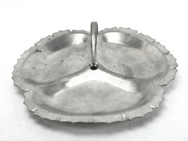 Vintage Pewter Round Serving Tray With Handle, 3 Compartment, Fluted &amp; Scalloped - £19.17 GBP